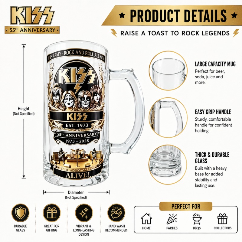 Beer Mug Handled - Chope à bière KISS Rock Band