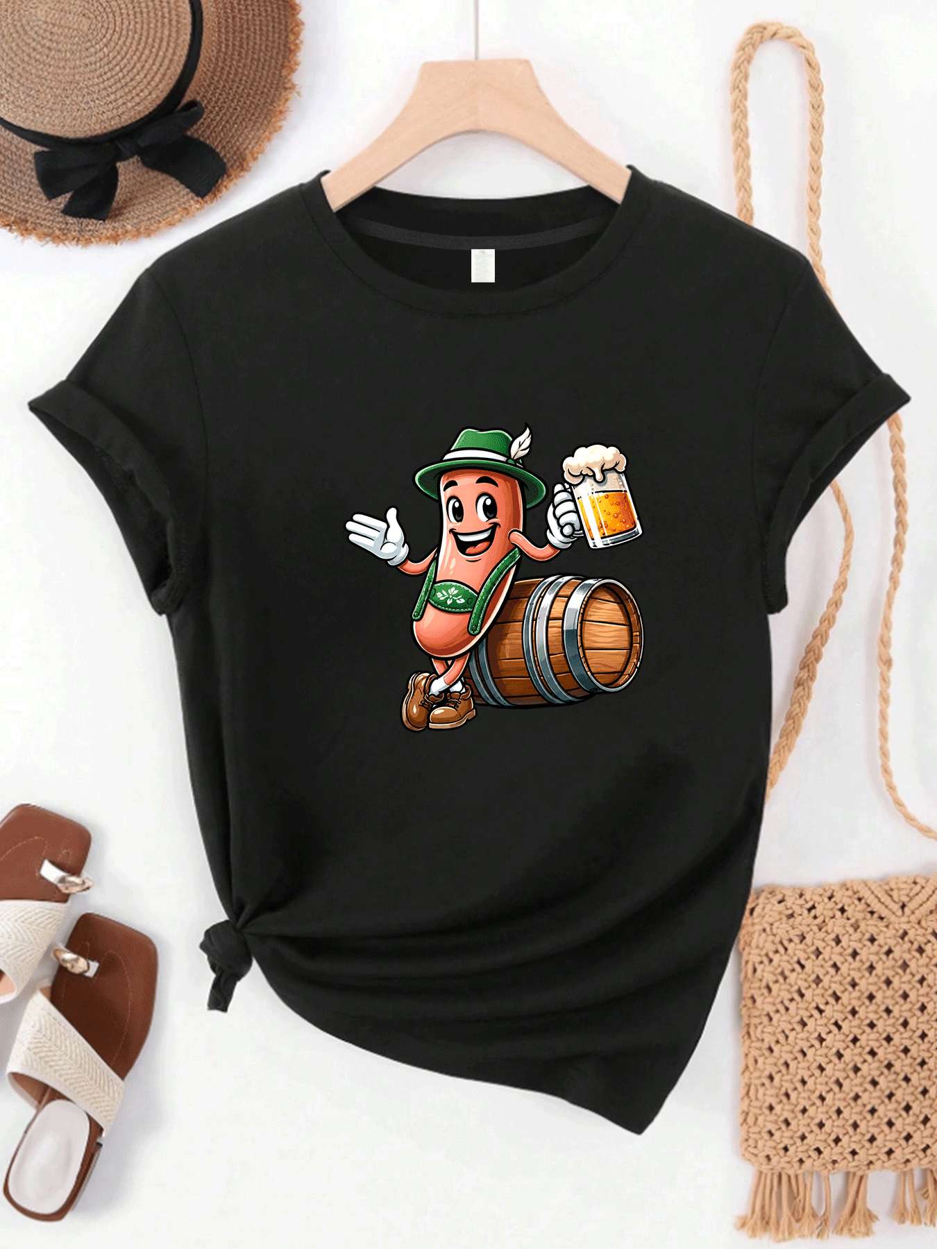 Beer And Wine Festival - 【MYJ062655】T-shirt pour femmes Beer Festival, motif